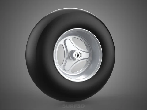 SLICK SILVER THREE SPOKE TREAD TIRE RIM CART WHEEL BARROW RUBBER 3D Model