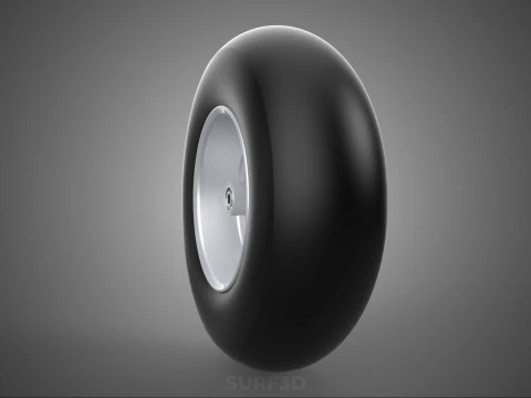 SLICK SILVER THREE SPOKE TREAD TIRE RIM CART WHEEL BARROW RUBBER 3D Model