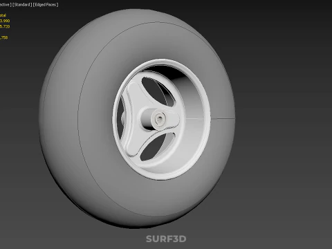 SLICK SILVER THREE SPOKE TREAD TIRE RIM CART WHEEL BARROW RUBBER 3D Model