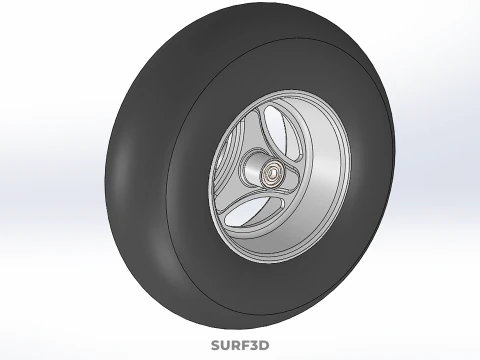 SLICK SILVER THREE SPOKE TREAD TIRE RIM CART WHEEL BARROW RUBBER 3D Model