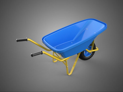 BLAUW GELE KRUIGEN DUW DUMPWAGEN WIELEN KRUIEN TROLLEY 3D Model