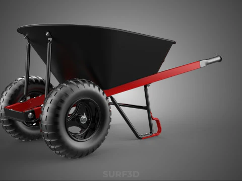 RED BLACK TWO TIRE WHEELED WHEELBARROW TROLLEY CART WHEEL BARROW 3D Model