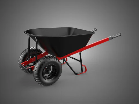 RED BLACK TWO TIRE WHEELED WHEELBARROW TROLLEY CART WHEEL BARROW 3D Model