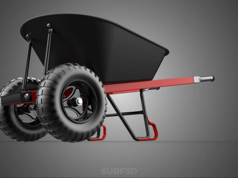 RED BLACK TWO TIRE WHEELED WHEELBARROW TROLLEY CART WHEEL BARROW 3D Model