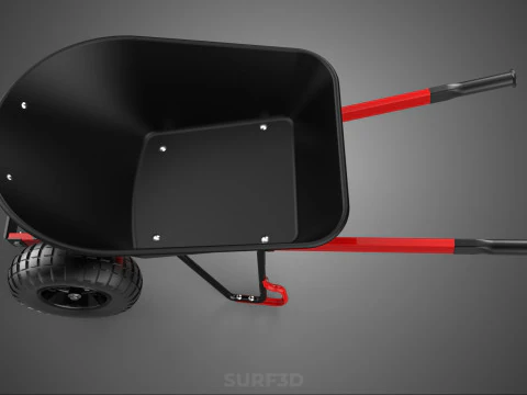 RED BLACK TWO TIRE WHEELED WHEELBARROW TROLLEY CART WHEEL BARROW 3D Model
