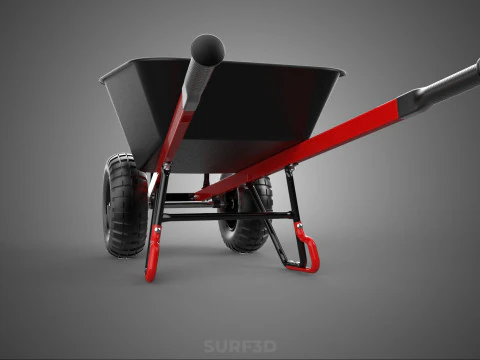 RED BLACK TWO TIRE WHEELED WHEELBARROW TROLLEY CART WHEEL BARROW 3D Model