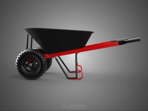 RED BLACK TWO TIRE WHEELED WHEELBARROW TROLLEY CART WHEEL BARROW 3D Model