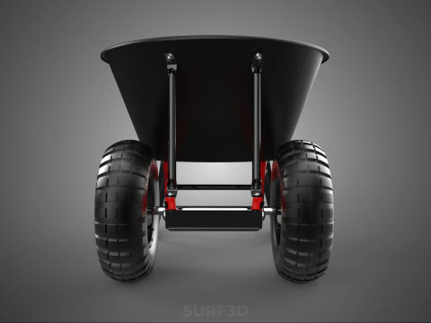 RED BLACK TWO TIRE WHEELED WHEELBARROW TROLLEY CART WHEEL BARROW 3D Model