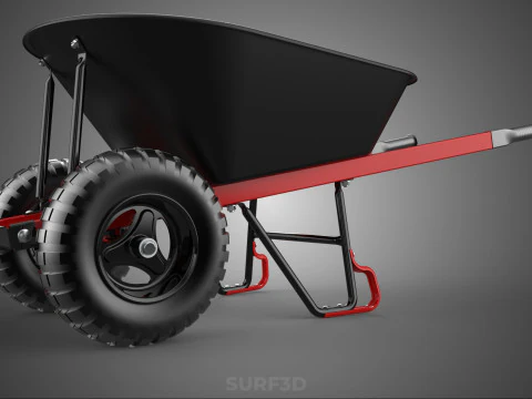 RED BLACK TWO TIRE WHEELED WHEELBARROW TROLLEY CART WHEEL BARROW 3D Model