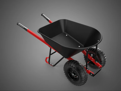 RED BLACK TWO TIRE WHEELED WHEELBARROW TROLLEY CART WHEEL BARROW 3D Model