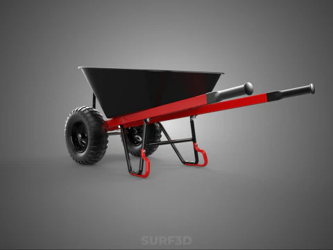 RED BLACK TWO TIRE WHEELED WHEELBARROW TROLLEY CART WHEEL BARROW 3D Model
