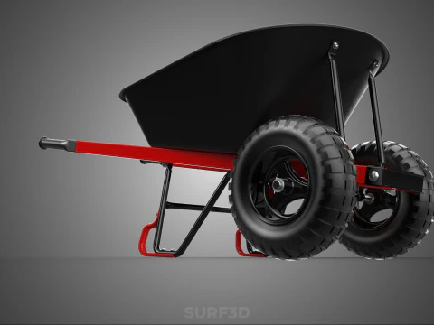 RED BLACK TWO TIRE WHEELED WHEELBARROW TROLLEY CART WHEEL BARROW 3D Model
