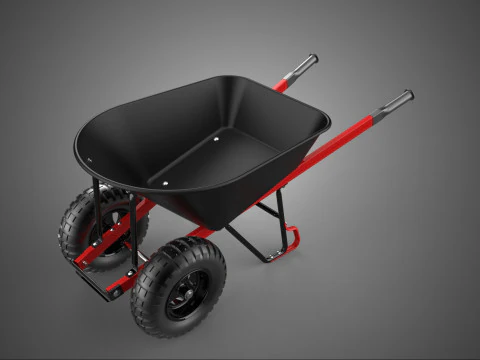 RED BLACK TWO TIRE WHEELED WHEELBARROW TROLLEY CART WHEEL BARROW 3D Model