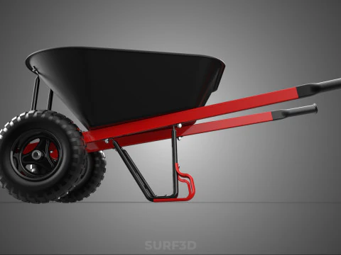RED BLACK TWO TIRE WHEELED WHEELBARROW TROLLEY CART WHEEL BARROW 3D Model