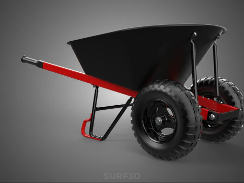 RED BLACK TWO TIRE WHEELED WHEELBARROW TROLLEY CART WHEEL BARROW 3D Model
