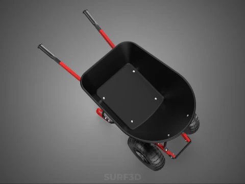 RED BLACK TWO TIRE WHEELED WHEELBARROW TROLLEY CART WHEEL BARROW 3D Model