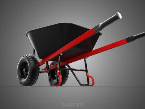 RED BLACK TWO TIRE WHEELED WHEELBARROW TROLLEY CART WHEEL BARROW 3D Model