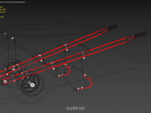 RED BLACK TWO TIRE WHEELED WHEELBARROW TROLLEY CART WHEEL BARROW 3D Model
