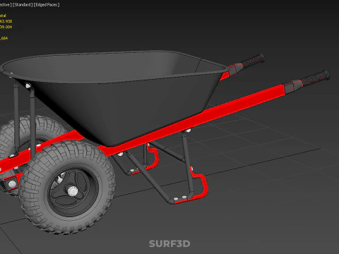 RED BLACK TWO TIRE WHEELED WHEELBARROW TROLLEY CART WHEEL BARROW 3D Model