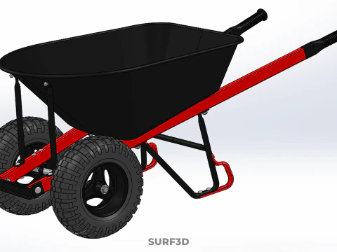 RED BLACK TWO TIRE WHEELED WHEELBARROW TROLLEY CART WHEEL BARROW 3D Model
