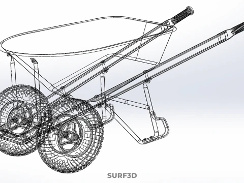 RED BLACK TWO TIRE WHEELED WHEELBARROW TROLLEY CART WHEEL BARROW 3D Model