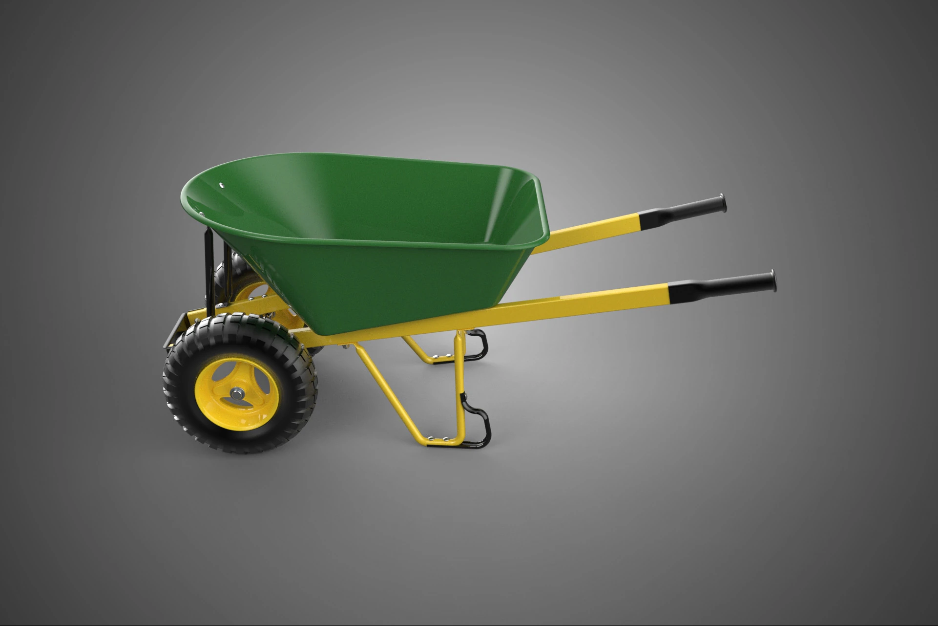 GREEN YELLOW WHEELBARROW CONTRACTOR LANDSCAPER GRADE GARDEN CART 3D Model .c4d .max .obj .3ds .fbx .stl .blend 