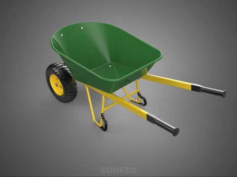 GREEN YELLOW WHEELBARROW CONTRACTOR LANDSCAPER GRADE GARDEN CART 3D Model