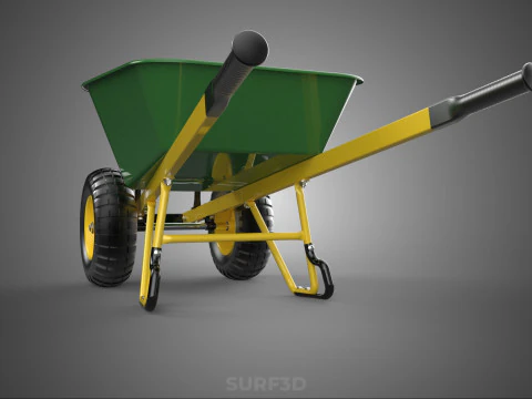 GREEN YELLOW WHEELBARROW CONTRACTOR LANDSCAPER GRADE GARDEN CART 3D Model