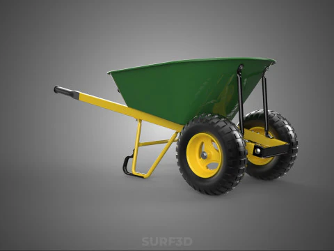 GREEN YELLOW WHEELBARROW CONTRACTOR LANDSCAPER GRADE GARDEN CART 3D Model
