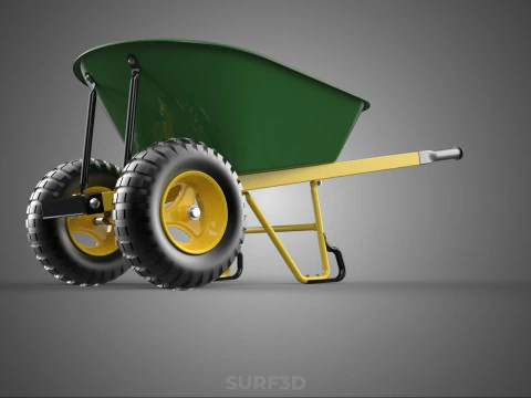 GREEN YELLOW WHEELBARROW CONTRACTOR LANDSCAPER GRADE GARDEN CART 3D Model