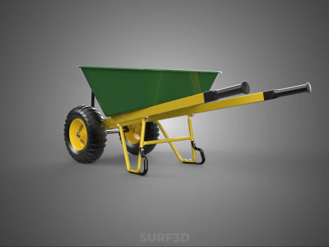 GREEN YELLOW WHEELBARROW CONTRACTOR LANDSCAPER GRADE GARDEN CART 3D Model