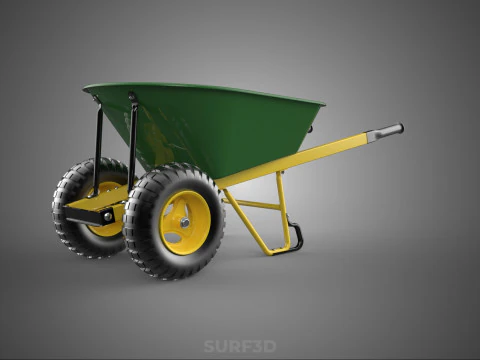 GREEN YELLOW WHEELBARROW CONTRACTOR LANDSCAPER GRADE GARDEN CART 3D Model