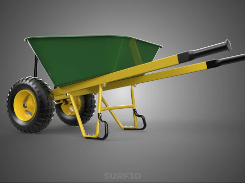 GREEN YELLOW WHEELBARROW CONTRACTOR LANDSCAPER GRADE GARDEN CART 3D Model