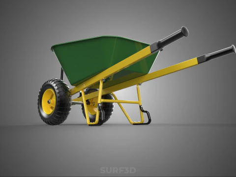 GREEN YELLOW WHEELBARROW CONTRACTOR LANDSCAPER GRADE GARDEN CART 3D Model