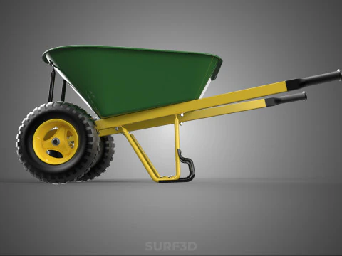 GREEN YELLOW WHEELBARROW CONTRACTOR LANDSCAPER GRADE GARDEN CART 3D Model