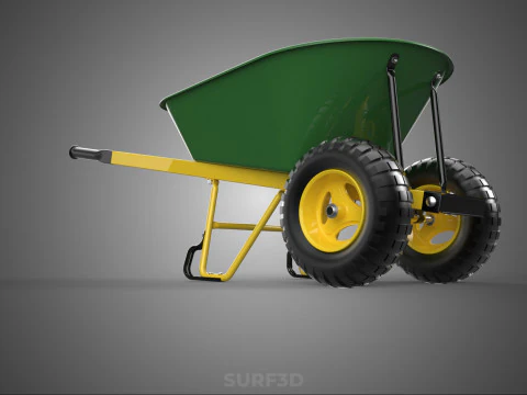 GREEN YELLOW WHEELBARROW CONTRACTOR LANDSCAPER GRADE GARDEN CART 3D Model