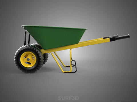 GREEN YELLOW WHEELBARROW CONTRACTOR LANDSCAPER GRADE GARDEN CART 3D Model