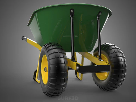 GREEN YELLOW WHEELBARROW CONTRACTOR LANDSCAPER GRADE GARDEN CART 3D Model