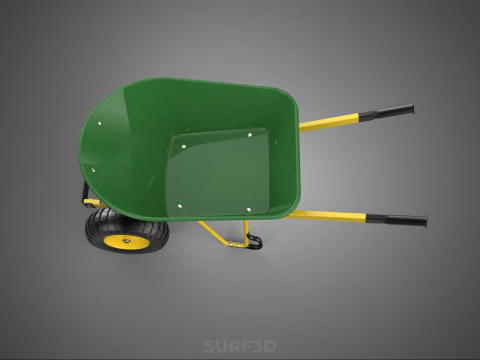 GREEN YELLOW WHEELBARROW CONTRACTOR LANDSCAPER GRADE GARDEN CART 3D Model