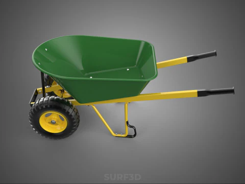 GREEN YELLOW WHEELBARROW CONTRACTOR LANDSCAPER GRADE GARDEN CART 3D Model