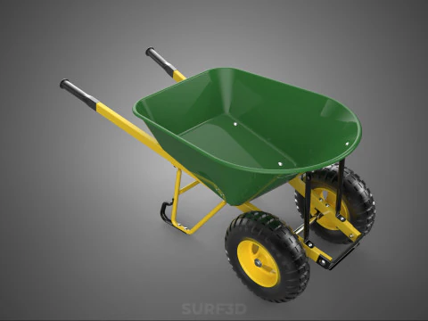 GREEN YELLOW WHEELBARROW CONTRACTOR LANDSCAPER GRADE GARDEN CART 3D Model