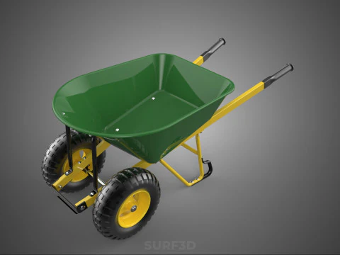 GREEN YELLOW WHEELBARROW CONTRACTOR LANDSCAPER GRADE GARDEN CART 3D Model