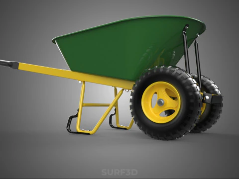 GREEN YELLOW WHEELBARROW CONTRACTOR LANDSCAPER GRADE GARDEN CART 3D Model