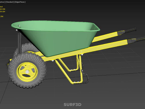 GREEN YELLOW WHEELBARROW CONTRACTOR LANDSCAPER GRADE GARDEN CART 3D Model