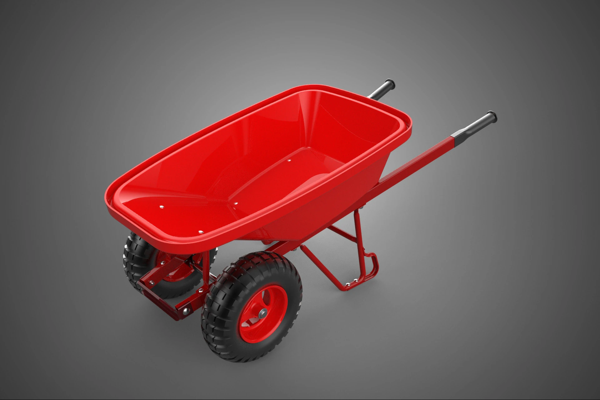 RED WHEELBARROW HAND MANUAL CART WHEEL TROLLEY WAGON TRAY PUSH 3D Model .c4d .max .obj .3ds .fbx .stl .blend