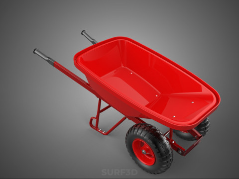 BROUETTE ROUGE MAIN MANUEL CHARIOT ROUE CHARIOT WAGON PLATEAU POUSSER Modèle 3D