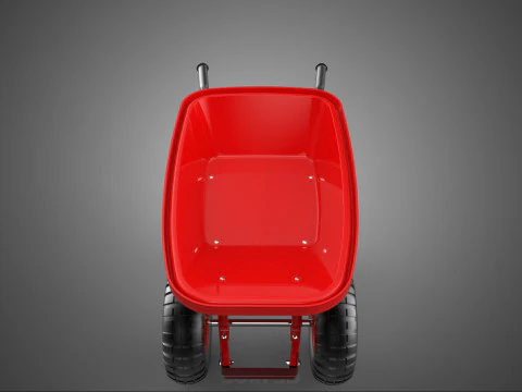 RED WHEELBARROW HAND MANUAL CART WHEEL TROLLEY WAGON TRAY PUSH 3D Model
