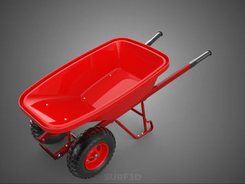 RED WHEELBARROW HAND MANUAL CART WHEEL TROLLEY WAGON TRAY PUSH 3D Model