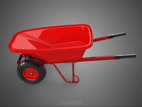 BROUETTE ROUGE MAIN MANUEL CHARIOT ROUE CHARIOT WAGON PLATEAU POUSSER Modèle 3D