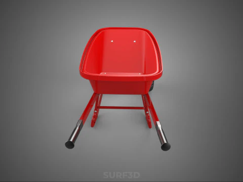 RED WHEELBARROW HAND MANUAL CART WHEEL TROLLEY WAGON TRAY PUSH 3D Model